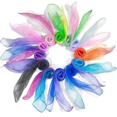 Novelty Place 12 Pcs Dance and Juggling Scarves - Gradient Colors Silk Square Scarf with Hemmed Edges - Easy Clean Ideal Performance Props Accessories(24" x 24")