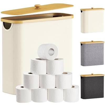 Lifewit Toilet Paper Storage Holder for 12 to 16 Rolls, Free Standing Toilet Paper Basket Stand with Bamboo Lid, Collapsible Fabric Bathroom Organizer Box for Mega Rolls, 30L, Extra Large, White