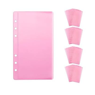 NatSumeBasics 24 A6 Cash Envelopes Zipless Pink A6 Binder Pockets 3.5" x 6" Sleeves Sheet Protector for 6 Ring Planner Inserts Organizer Photos Cards Bills (Pink)