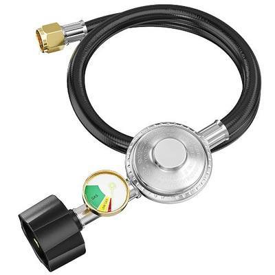 CALPOSE 2 Feet Propane Hose with Regulator & Gauge | Universal Gas Grill Regulator for Blackstone 28''/36'' Griddle, Weber Grill, Propane fire Pit and More, 3/8" Female Flare