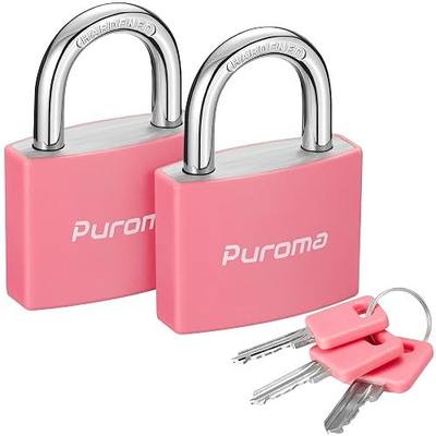 Puroma Lock Keyed Padlock, 2 Pack Aluminum Locks with 3 Keys Alike, 7/8 Inch Locker Lock 43mm Small Padlocks for Gate, Fence, Shed, Toolbox, School Gym Locker (Pink)