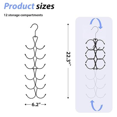 BigOtters Scarf Hanger 12 Storages, Scarf Organizer Scarf Hanger for Closet with 360 Swivel Hook Purse Hanger for Shawl Belt Purse Baseball Cap
