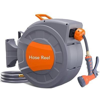 GAOMON Retractable Garden Hose Reel - 1/2 in x 72 ft, Wall Mounted, 9-Function Sprayer, Any Length Lock, 180° Swivel, Automatic Slow Rewind