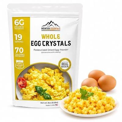 MOUNTAIN ESSENTIALS Whole Egg Crystals Pasteurized Dried Egg Powder 8 Oz Pure Natural Nutrient-Rich Whole Egg Powder For Baking, Cooking, Camping, Quick Meal Preparation Shelf Stable Food Pack of 1