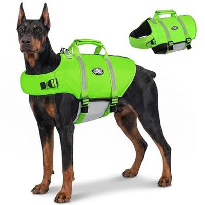 AOFITEE Dog Life Jacket Large, Reflective Dog Life Vest for Swimming XXL, High Buoyancy Dogs Lifesaver with Rescue Handle and Zipper, Adjustable Pet Swimming Vest Life Preserver for Large Dogs