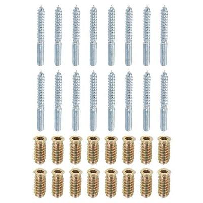 uxcell M6x60mm Hanger Bolts, 16pcs 31mm Wood Dowel Screw Self-Tapping Screw with 16pcs M6x24mm Threaded Insert Nuts Interface Hex Socket Drive, for Joint Furniture Legs