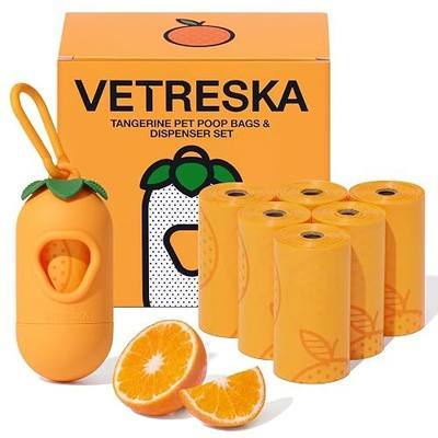 VETRESKA Dog Poop Bag Dispenser with Citrus Scented Waste Bags, 105 Counts | Leak Proof, Extra Thick and Large Pet Poop Bags for Walking Dog and Cats Litter