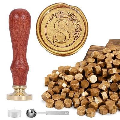 Yoption Letter Wax Seal Kit, Vintage Initial Alphabet S with Wreath Sealing Stamp and 120 Antique Gold Wax Seal Beads