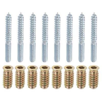 uxcell M6x60mm Hanger Bolts, 8pcs 31mm Wood Dowel Screw Self-Tapping Screw with 8pcs M6x24mm Threaded Insert Nuts Interface Hex Socket Drive, for Joint Furniture Legs