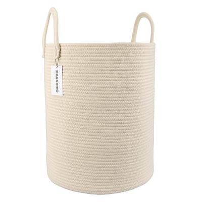 XUANGUO Cotton Rope Laundry Basket Hamper for Clothes Woven Storage Basket for Living Room Bedroom Boho Tall Rope Baskets for Blanket Toys Pillow Towels Baby Nursery Hamper Bin beige