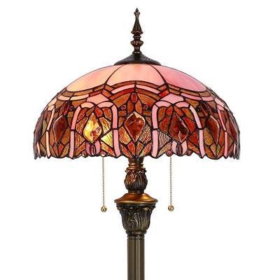 Tiffany Floor Lamp Stained Glass 16X16X70 Inch Pink Jewelry | Standing Reading Light for Living Room