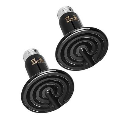 Simple Deluxe 75W Ceramic Heat Emitter 2-Pack, Reptile Heat Lamp No Light Emitting Heat Bulbs for Amphibian Terrarium, Bearded Dragon Lizard Snake Turtle, Brooder Coop Incubating Chicken