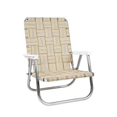 Lawn Chair USA Folding Aluminum Outdoor Patio Lawn Chair | Heavy-Duty Webbed Chairs for Camping, Sports, Beach, Yard & Tailgating | Lightweight Portable | High Back Beach Chair - Tan Stripe