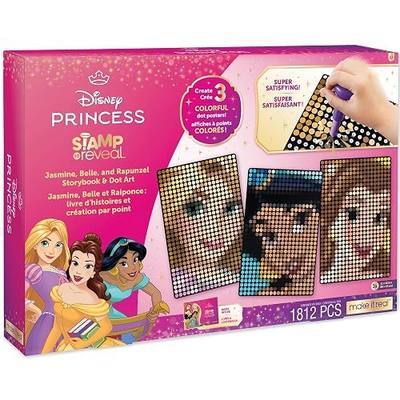 Make It Real Disney Princess Dot Art Set - Jasmine, Belle, Rapunzel | Interactive Craft Kit with Stamper & 1800 Dots for Ages 6+ | Creative Art for Kids