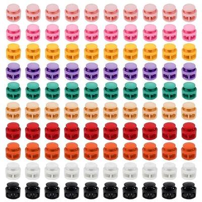 100 Pcs Coloful Plastic Spring Cord Locks for Drawstrings Double Hole Fastener Silder Toggles Clips for Buckle
