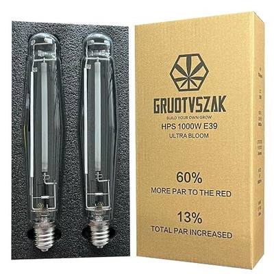 HPS 1000 Watt Grow Light Bulb E39 60% Increases on RED Spectrum 1950μmol 136000lm Ultra Bloom Flowering High Pressure Sodium 2-Pack