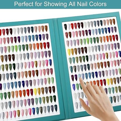 320 Nail Swatch Book,with 480 False Tips & 1-400 Number Labels,Professional Nail Color Swatches Book for UV Gel Polish Nails Art Design(Green)