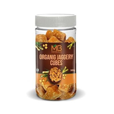 MB Herbals Jaggery Cubes 10.5 oz (300g) – Natural Sugarcane Sweetener Cubes – Unrefined Traditional Sweetener – Ready to Use for Tea, Coffee & Desserts – Resealable Jar