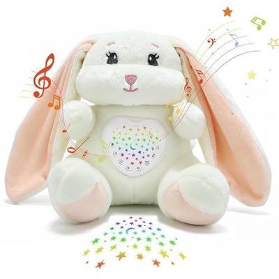 Baby Sleep Soother Bedtime Bunny Toy with Cry Sensor, Mom‘s Heartbeat Lullabies White Noise, Starlight Projector, Toddler Crib Sleeping Aid for Infant,Boy Girl Baby Gifts