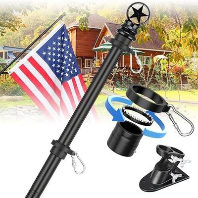 Flag Pole for Outside House, 5ft Tangle-Free Wall Mount Flagpole Kit with Ball Bearing Rings, Stainless Steel Rustproof for Outdoor, Heavy Duty Aluminum Bracket for Porch Garage Fence,Black