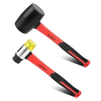 2-Piece Hammer Set - 16 oz Rubber Mallet Hammer and 35 mm Double-Faced Soft Hammer with Solid Head and Soft Grip Fiberglass Handle,2 Piece Rubber Mallet Set