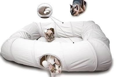XxingSheep 4 Ways Shuttled XL Cat Tunnel Bed for Indoor Cats Peekaboo Cat Cave Donut with Cool Mat