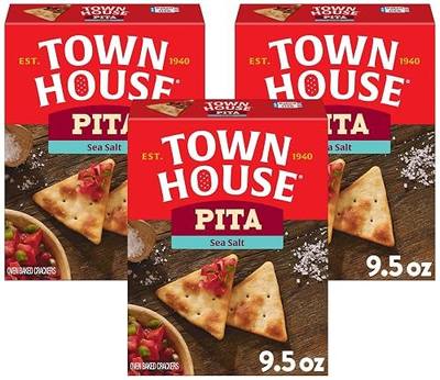 Town House Pita Oven Baked Crackers, Lunch Snacks, Snack Crackers, Sea Salt, 9.5oz Box (1 Box) (Pack of 3)