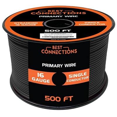BEST CONNECTIONS Automotive Primary Wire - 500ft (Various Color Options) | Ideal for Trailer, Speaker, and Lighting Circuits | Durable Primary/Remote, Power/Ground Electrical Wiring (Black, 16 Gauge)