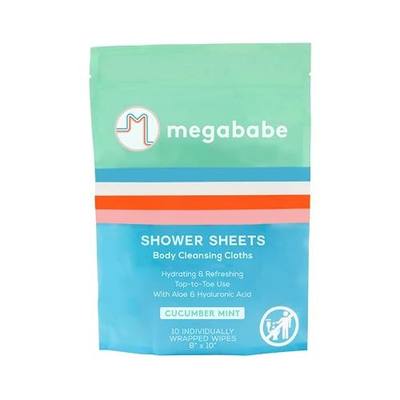 Megababe Cucumber Mint Shower Sheets, Oversized Wipes, 10 Wipes (Pack of 1)