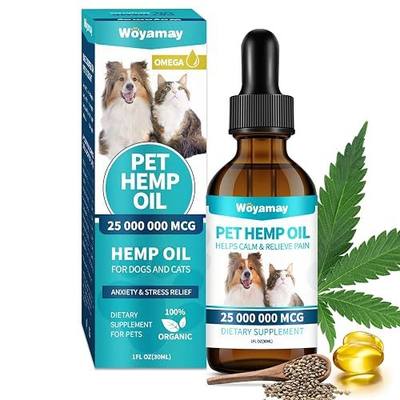 Woyamay Hemp Oil for Dogs and Cats - Hemp Oil Drops Rich in Omega 3, 6, 9 and Organic Extract Helps Pets with Аnxiеty, Pаin, Strеss, Slееp, Аrthritis, Sеizures Rеlief, Pets Calming Treat-1 Pack | Hemp Oil Drops Rich in Omega 3, 6, 9 & Organic Extract, Helps with Аnxiеty, Pаin, Strеss, Slееp, Аrthrit