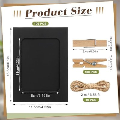 100 Pcs Paper Photo Frames 4x6 Black Picture Frame with 100 Clip 10 String Kit DIY Hanging Cardboard Photo Holder Graduation Back to School Wall Decor Wedding Home