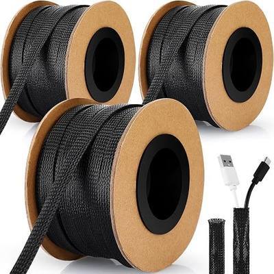 Pangda 300 Feet 1/4, 1/2, 3/8 Inches Wire Loom PET Expandable Braided Sleeving Braided Sleeve for TV, Computer, Home Theater(Black)