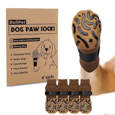 Double Sides Non-Slip Dog Socks to Prevent Licking Paws - Strong Traction for Paw Protector, Senior Dogs, Hardwood Floors, Dog Booties with Grippers - Size Large