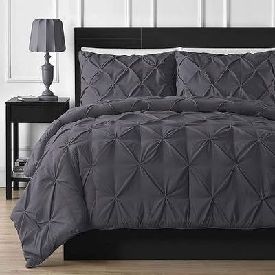 Crown Collection Premium Quality 128x120 Oversized King Plus Dark Gray Pinch Pleated Duvet Cover Set Zipper Closure & Corner Ties Easy Fit,Breathable 800-TC Pillow Sham 2pc100% Egyptian Cotton
