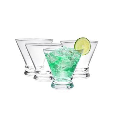 Set of 4 Martini Glasses - 8-Ounce Cinched Design Cocktail Glasses with Heavy Base, Stemless Construction for Stability - Sturdy and Elegant Cosmopolitan Bar Glasses (Glass, Clear4Pcs)