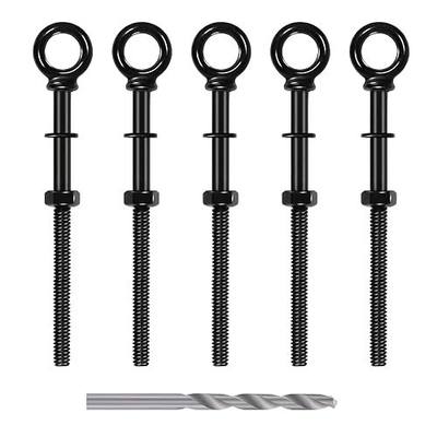 T316 Black Eye Bolts with Nuts and Washers 1/4" x 4", Heavy Duty Stainless Steel Shoulder Lifting Ring (5 Pack + Drill Bit)