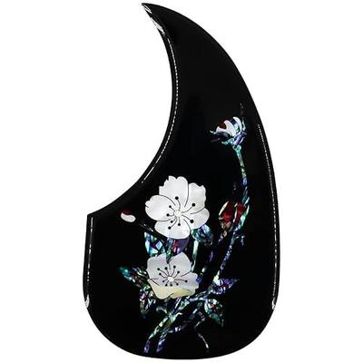 Acoustic Guitar Pickguard Thick Pick Guard Inlaid Abalone Flower for Most Martin Acoustic Guitar (Black)