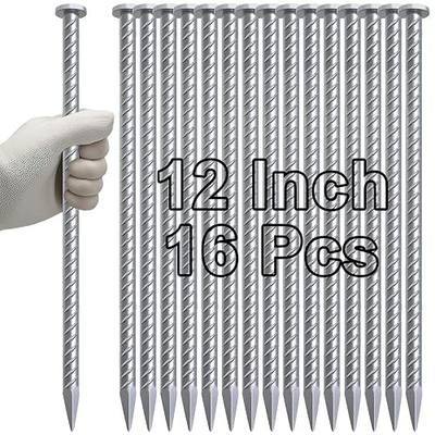 VVOKGO Rebar Stakes 12 Inch Galvanized Metal Steel Ground Spikes Heavy Duty | 1/2 Inch Thickness Landscape Road Asphalt Anchors for Speed Bump, Handicap Threshold Ramps, Parking Limits Curb, Tarp, 16 Pcs