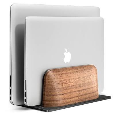 UPERGO Vertical Laptop Stand, Dual Slot Wooden Laptop Holder Vertical for Desk, Width Adjustable Dock for MacBook Pro and Other Laptops | Solid Walnut & Aluminum, Width Adjustable 0.47"-1.1", Anti-Scratch Silicone Pads, Eco-Friendly Handcrafted