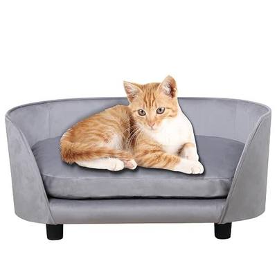 Pet Sofa Bed,Cat Sofa Couch,Small Dog Beds,Pet Sof Couch, Cat Beds,Wooden Frame and Velvet Fabric and Washable Cushion, Comfy Dog Couch for for Small Dogs &Cats&Puppy (Grey)