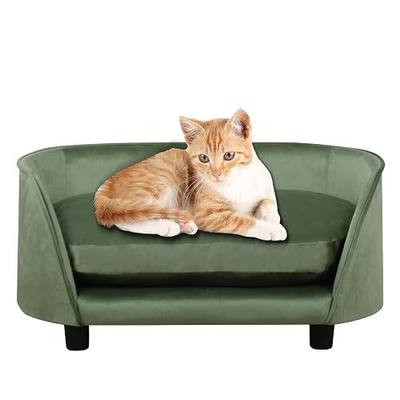 Pet Sofa Bed,Cat Sofa Couch,Small Dog Beds,Pet Sof Couch, Cat Beds,Wooden Frame and Velvet Fabric and Washable Cushion,Comfy Dog Couch for for Small Dogs &Cats&Puppy (Green)