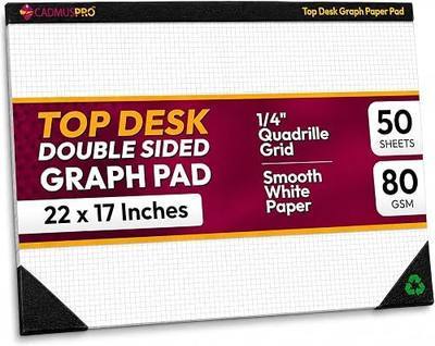 Large Graph Paper Pad 22 x 17 in, 50 Sheets, 1/4 in Grid | Large 22 x 17 in top desk pad with 1/4 in quadrille grid, double-sided white 80 GSM paper for drafting and engineering