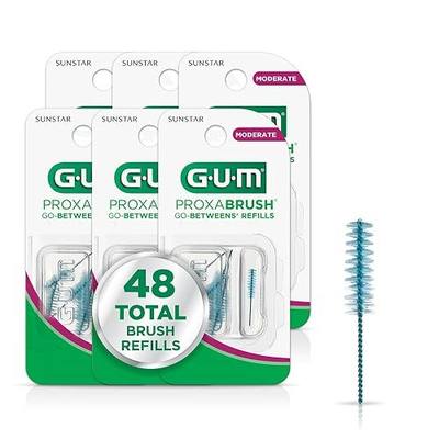 GUM Proxabrush Go-Betweens Moderate Refills – Compatible with GUM Permanent Handle, Soft Bristle Interdental Brushes for Plaque Removal, Gum Health & Braces Care, 8 Count (Pack of 6)