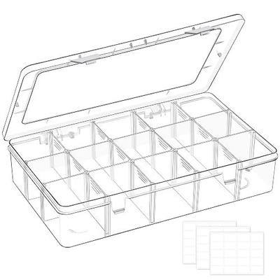Mauproy 15 Grids Large Plastic Organizer Box with Adjustable Dividers | Small Tackle Boxes, Mini Bead Organizers with Hinged Lid and Labels, for Crafts, Jewelry, Small Items