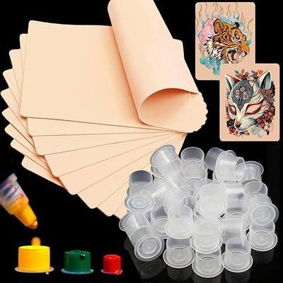 Tattoo Practice Skin with Mixed Ink Caps, 310PCS Tattoo Fake Skin and Tattoo Ink Cups Kit Including 10PCS Double Sided Skin and 300PCS Tattoo Ink Caps Cups for Tattoo Practice Tattoo Supplies
