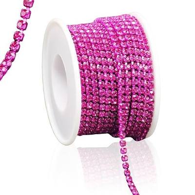 10 Yards 3MM Rhinestone Trim Crystal Close Chain Trim, Rose Red | Easily Cut to Size, Super Shiny, Firmly Inlaid, Versatile for Sewing Crafts, Wedding, DIY Decoration, Jewelry, Clothing