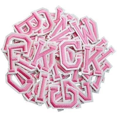 Iron on Letter 52Pcs Alphabet A to Z Patches with Ironed Adhesive, Decorate Repair Patches for Jackets Shirts Hats Bags Jeans/Pink