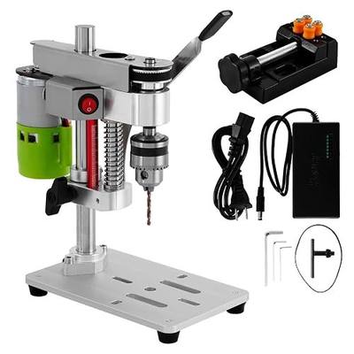 Mini Benchtop Drill Press with Work Light, Rear-Mounted 795 Motor Design | 120W Small Bench Drilling Machine for Woodworking, Jewelry & Crafts, B10 Chuck, Motor & Belt Guard