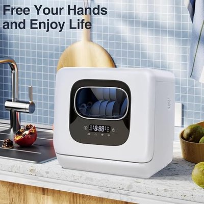 AGLUCKY Countertop Dishwasher, Portable Dishwashers with 6 Programs, 24H Timing, Air-Drying, 360° Deep Cleaning, Mini Dishwashers for Apartments, Dorms & Kitchenettes