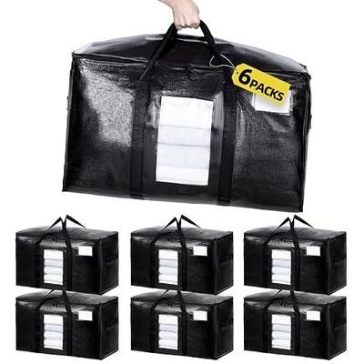 Extra Large Moving Bags 6 Packs, Heavy Duty Storage Bags with Zipper & Wrap Handles, Collapsible Storage Totes with Tag Pocket for Home & Dorm, Black